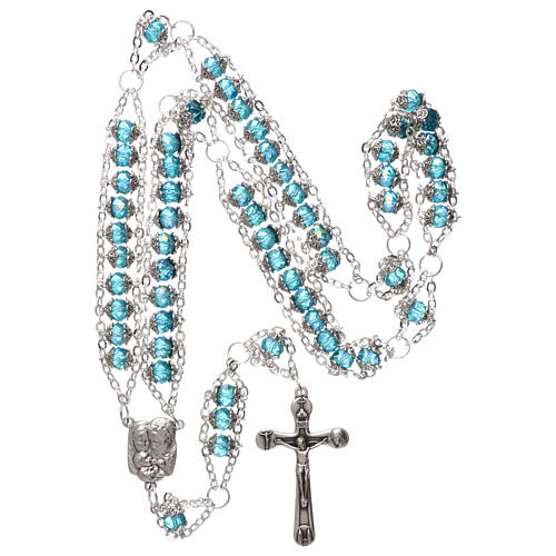 Leiterrosenkranz aus Medjugorje, Perlen aus blauen Kristallen, Doppelkette 4