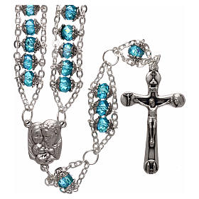 Medjugorje rosary in crystal blue with double chain and 8 mm grains