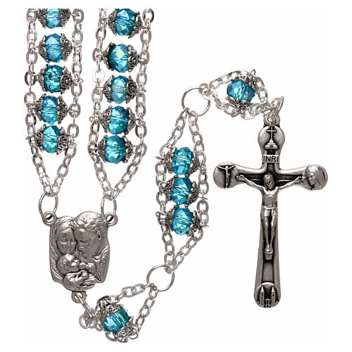Medjugorje rosary in crystal blue with double chain and 8 mm grains 1
