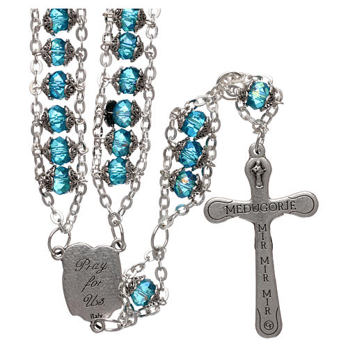 Medjugorje rosary in crystal blue with double chain and 8 mm grains 2
