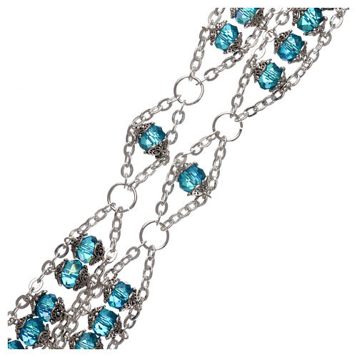 Różaniec Medjugorje kryształ niebieski podwójny łańcuszek 3
