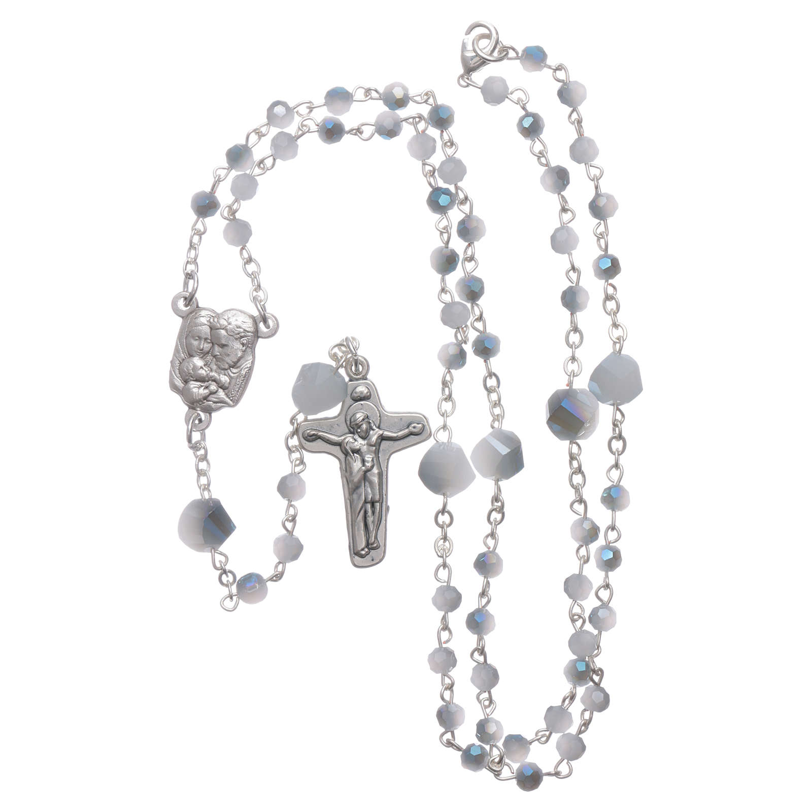 Medjugorje rosary beads in light blue and white crystal with | online ...