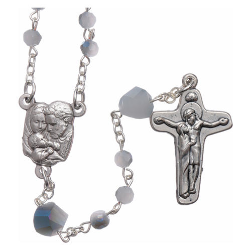 Medjugorje rosary beads in light blue and white crystal with 4 mm grains 1