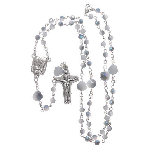 Medjugorje rosary beads in light blue and white crystal with 4 mm grains 4
