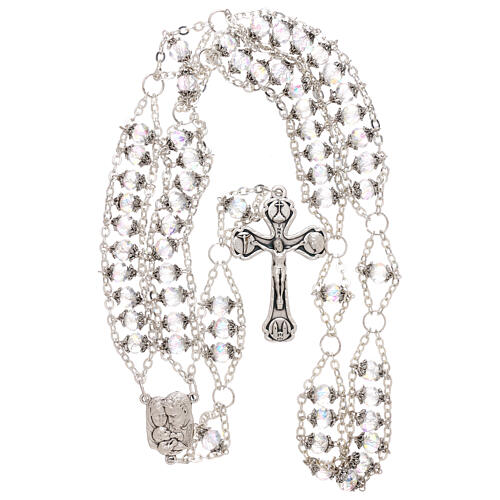 Leiterrosenkranz aus Medjugorje, Perlen aus transparenten Kristallen, Doppelkette 4