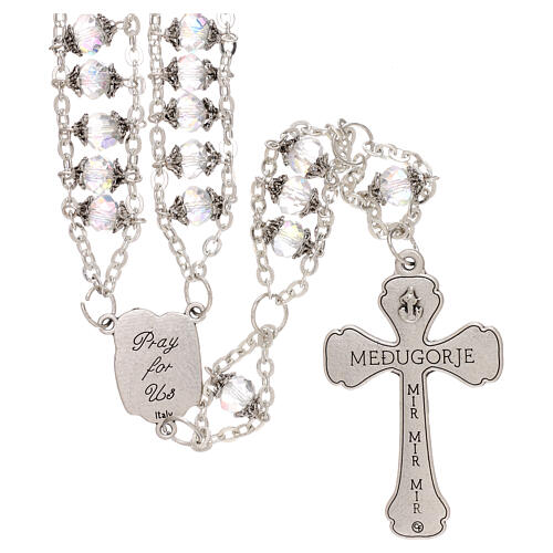 Medjugorje rosary in multifaceted transparent crystal and double chain 2