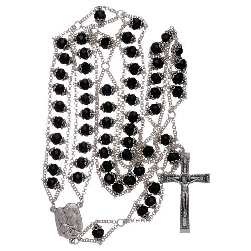 Leiterrosenkranz aus Medjugorje, Perlen aus schwarzen Kristallen, Doppelkette 4