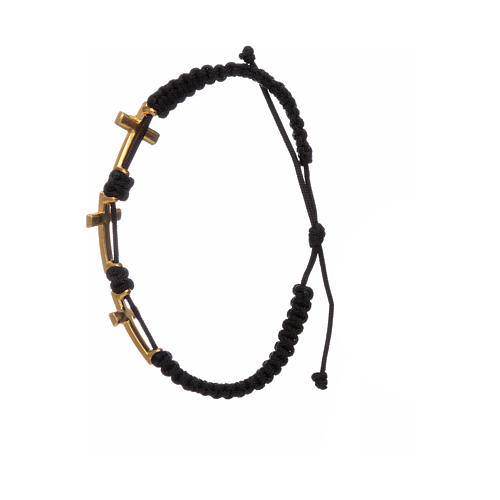 Bracelet Medjugorje 3 croix corde noire et strass 2