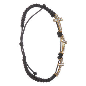 Bracciale Medjugorje 3 croci corda nera e strass