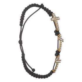 Pulseiras Dezena Terço da Paz: Pulseira Medjugorje 3 cruzes corda preta e Swarovski