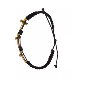 Pulseiras Dezena Terço da Paz: Pulseira Medjugorje 3 cruzes corda preta e Swarovski