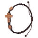 Medjugorje bracelet with cross and olive wood grains brown cord s1