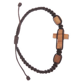 Bransoletka Medjugorie z krzyżem z drewna oliwkowego i 2 paciorkami, sznurek brązowy