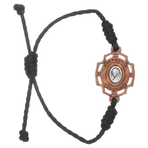Bracelet Medjugorje image Gospa en olivier et corde noire 1