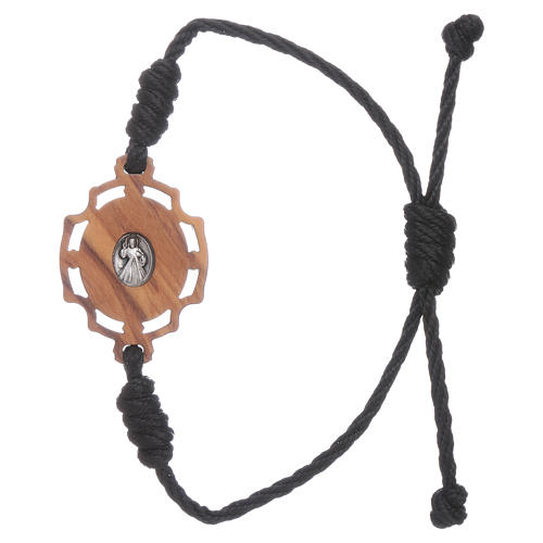 Bracelet Medjugorje image Gospa en olivier et corde noire 2