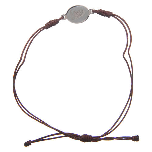 Bracelet Medjugorje corde marron médaille 1
