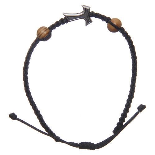 Armband aus Schwarzseil Medjugorje mit Tau Kreuz 2 Perlen 2