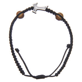 Medjugorje bracelet in black rope with Tau cross and two grains