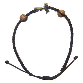 Medjugorje bracelet in black rope with Tau cross and two grains