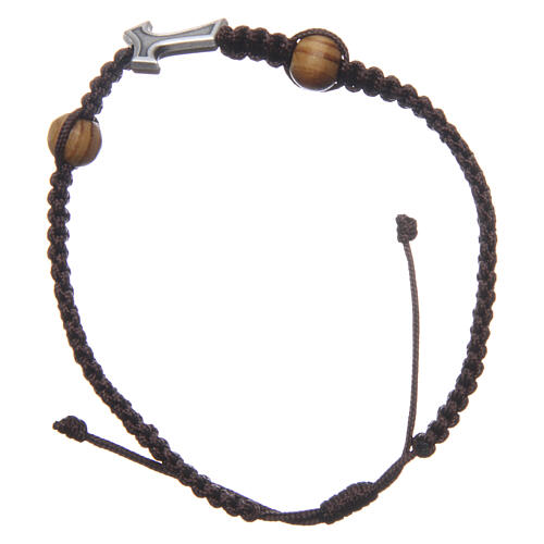 Armband Medjugorje mit Taukreuz und 2 Perlen aus braunem Seil 2