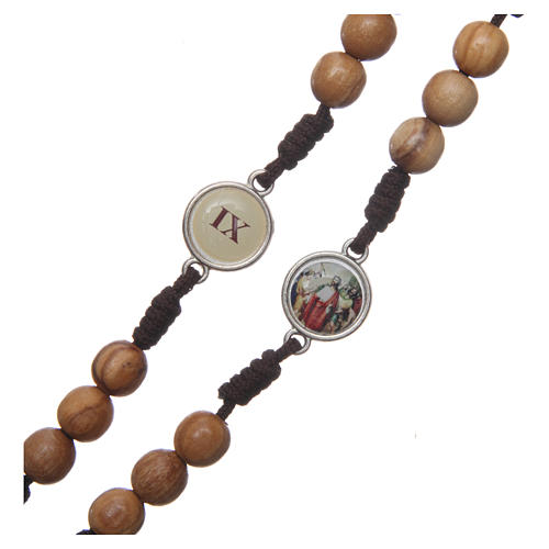 Medjugorje rosary Via Crucis with olive wood grains in brown rope 3