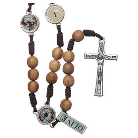 Medjugorje rosary Via Crucis with olive wood grains in brown rope