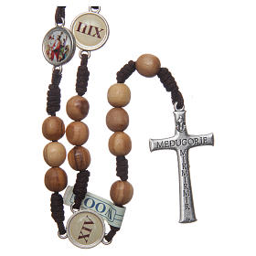 Medjugorje rosary Via Crucis with olive wood grains in brown rope