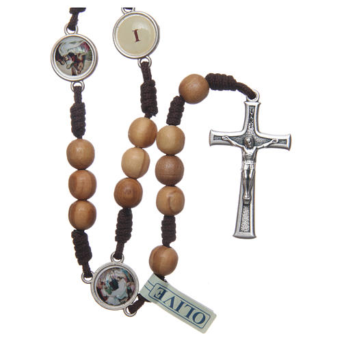 Medjugorje rosary Via Crucis with olive wood grains in brown rope 1