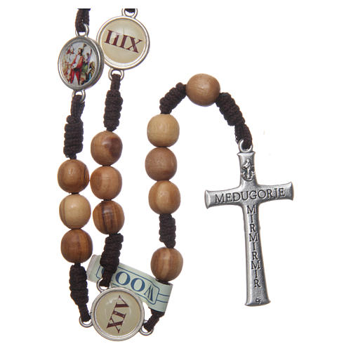 Medjugorje rosary Via Crucis with olive wood grains in brown rope 2