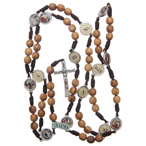 Medjugorje rosary Via Crucis with olive wood grains in brown rope 4