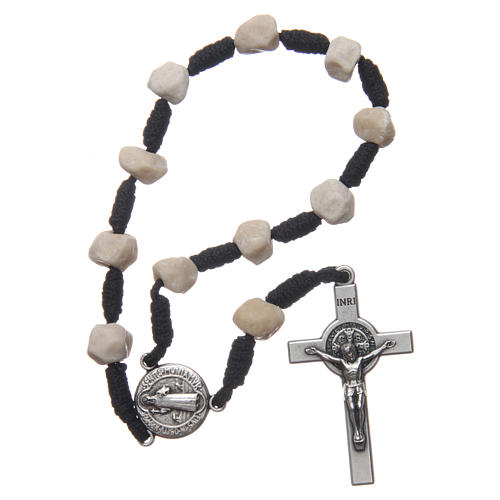 Medjugorje single decade bracelet with stone grains and Saint Benedict crucifix 1