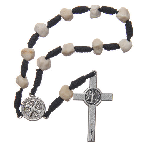 Medjugorje single decade bracelet with stone grains and Saint Benedict crucifix 2