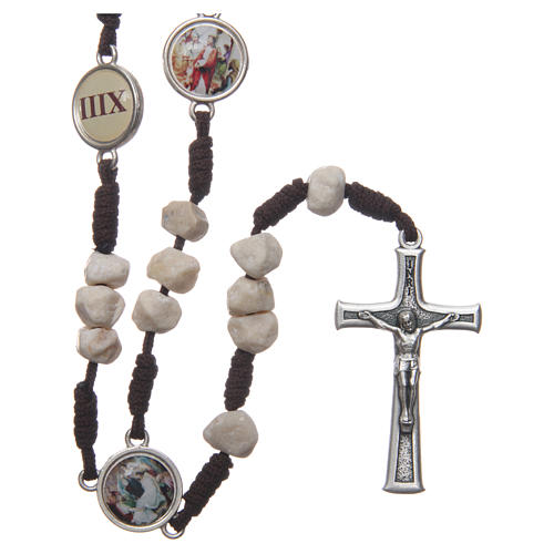 Medjugorje rosary Via Crucis with stone grains and brown rope 1
