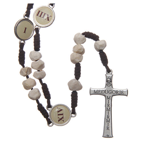 Medjugorje rosary Via Crucis with stone grains and brown rope 2