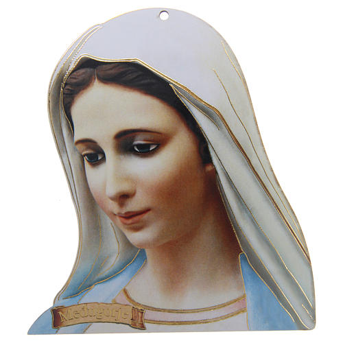 Immagine Madonna Medjugorje in legno riflessi dorati 1