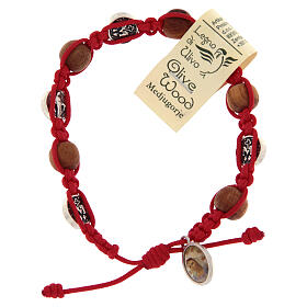 Pulsera madera olivo cruz San Benito cuerda roja