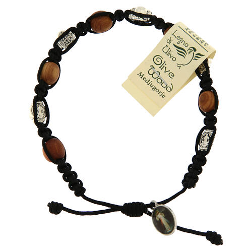 Bracelet in olive wood with Saint Benedict cross and black rope 2