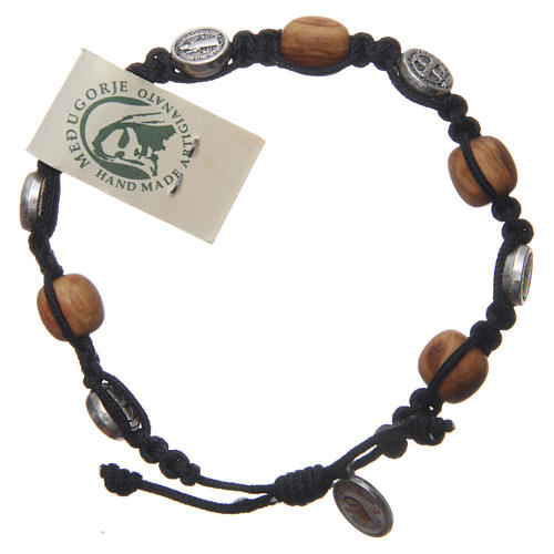 Bracelet in olive wood with Saint Benedict cross and black rope 1