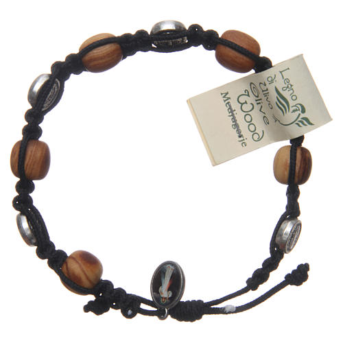 Bracelet in olive wood with Saint Benedict cross and black rope 2