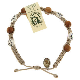 Olive wood bracelet with Saint Benedict cross and beige rope