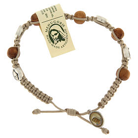 Olive wood bracelet with Saint Benedict cross and beige rope