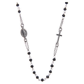 Medjugorje rosary choker in silver with black grains and Jesus medalet