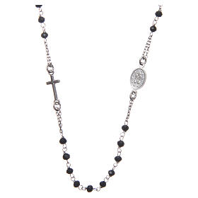 Medjugorje rosary choker in silver with black grains and Jesus medalet