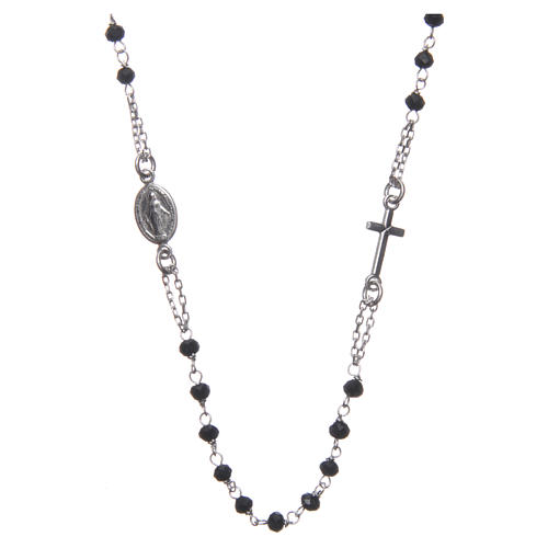Medjugorje rosary choker in silver with black grains and Jesus medalet 1