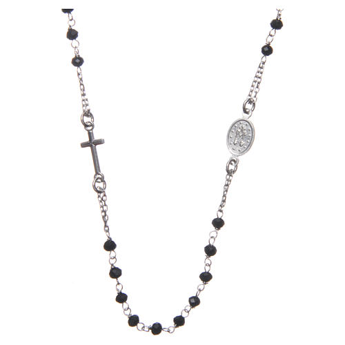 Medjugorje rosary choker in silver with black grains and Jesus medalet 2