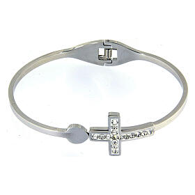 Medjugorje-Armband mit weißem Kreuz Strasssteinen und Elastikband