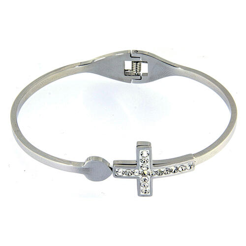 Medjugorje-Armband mit weißem Kreuz Strasssteinen und Elastikband 1