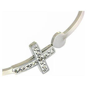 Medjugorje bracelet with white cross, rhinestones and spring opening