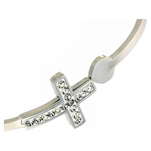 Medjugorje bracelet with white cross, rhinestones and spring opening 2