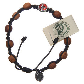 Pulseiras Dezena Terço da Paz: Pulseira dezena Medjugorje medalha Espírito Santo contas oliveira corda preta